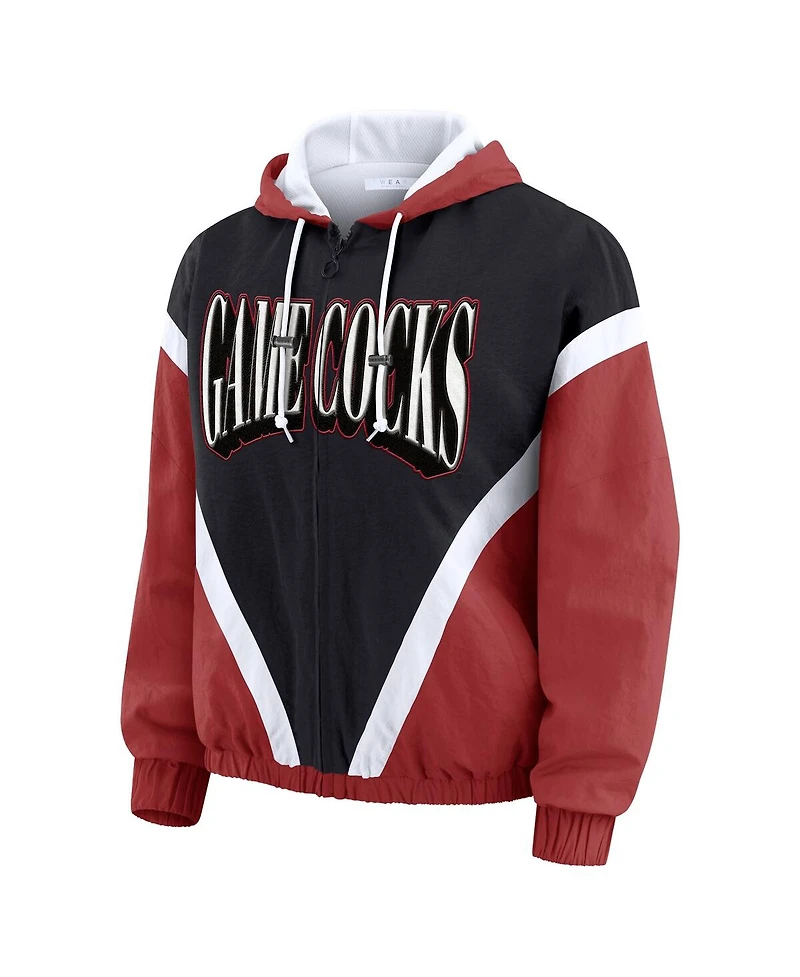 Wear by Erin Andrews Women'sGarnet/Black South Carolina Gamecocks Color Block Full-Zip Hoodie Windbreaker Jacket