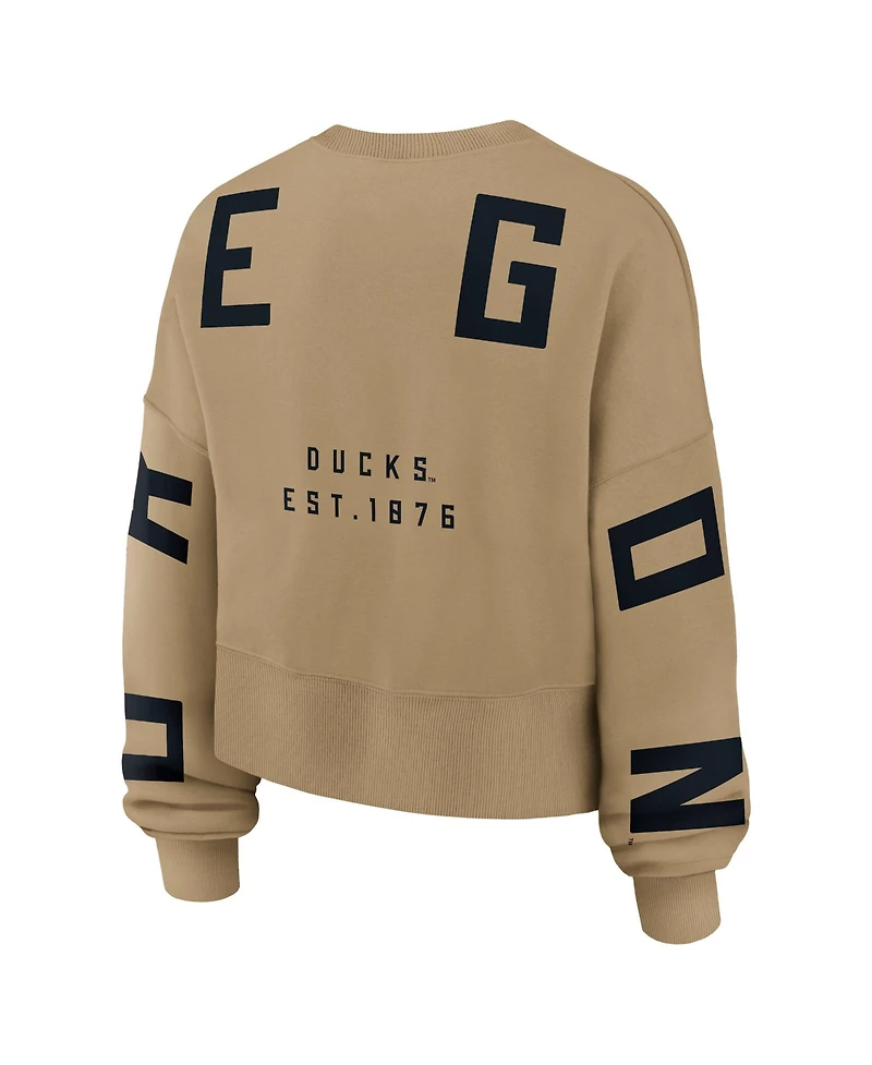 Nike Women'sTan Oregon Ducks Oversized Phoenix 2-Hit Pullover Sweatshirt