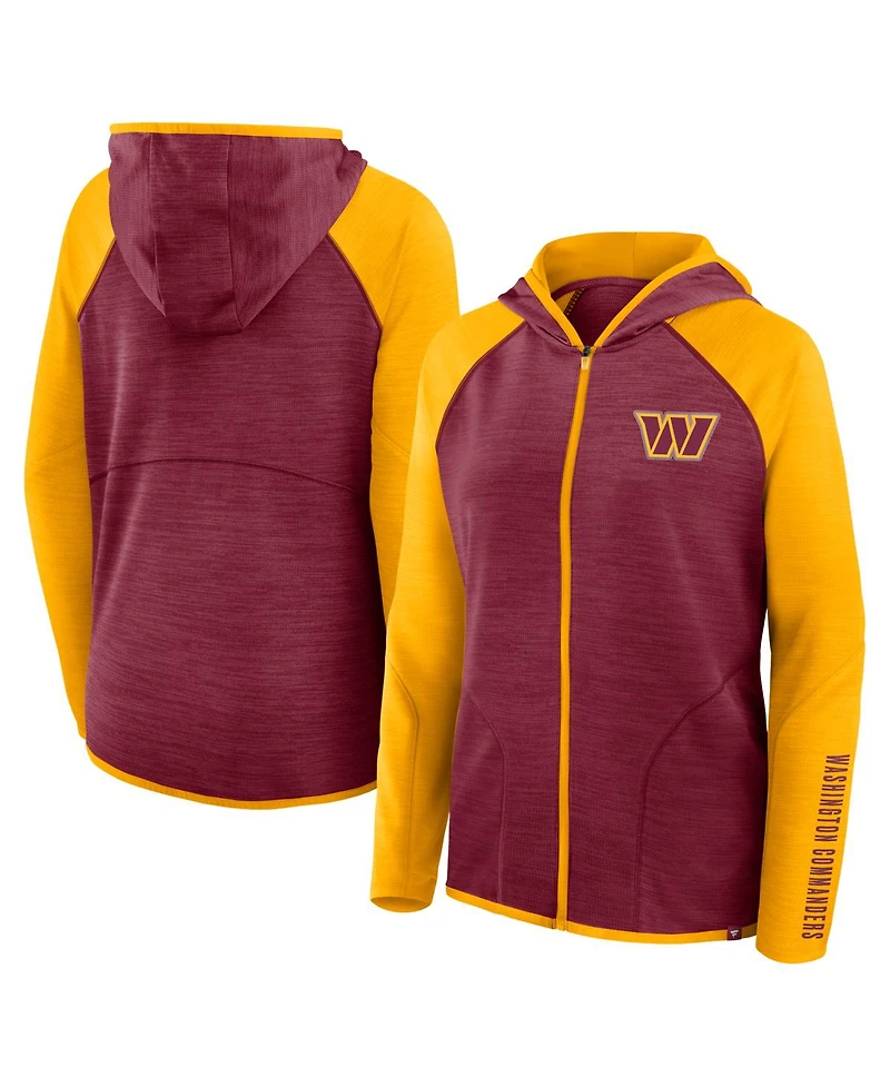 Fanatics Women's Burgundy/Gold Washington Commanders Redzone End Around Pass Raglan Full-Zip Hoodie