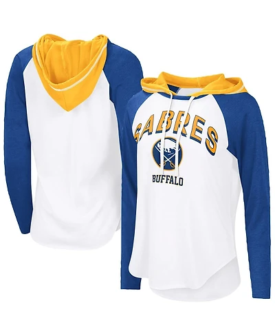 G-iii 4Her by Carl Banks Women's White Buffalo Sabres Vip Raglan Long Sleeve Hoodie T-Shirt