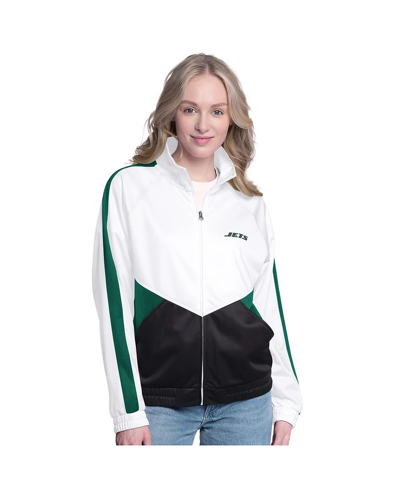 G-iii 4Her by Carl Banks Women's White/Green New York Jets Rally Rhinestone Full-Zip Track Jacket