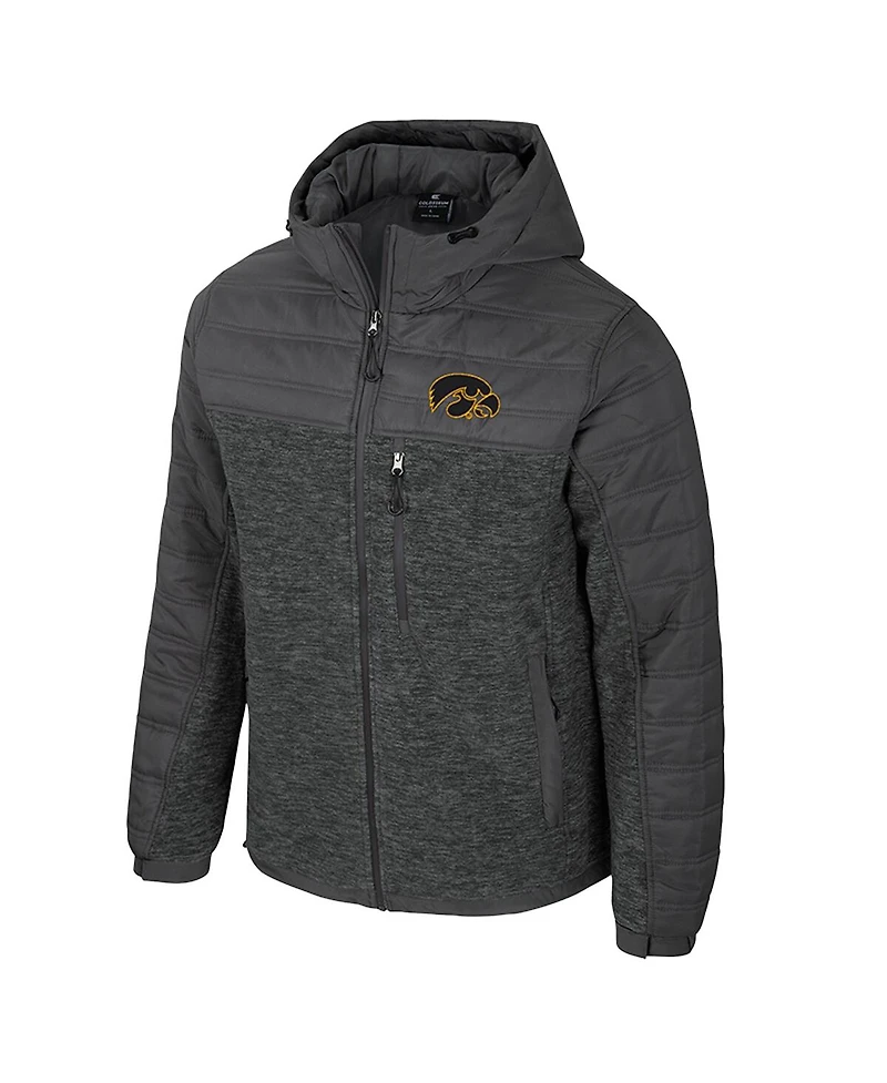 Colosseum Men's Charcoal Iowa Hawkeyes Nightman Full-Zip Hoodie Puffer Jacket