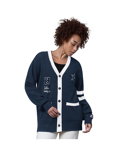 Starter Women's Navy Dallas Cowboys Back Shot Button-Up Cardigan Sweater