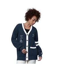 Starter Women's Navy Dallas Cowboys Back Shot Button-Up Cardigan Sweater