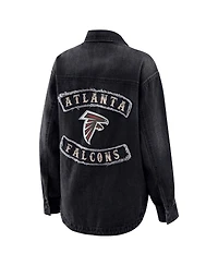 Wear by Erin Andrews Women's Black Atlanta Falcons Washed Oversized Denim Full-Snap Shacket