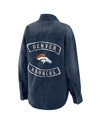 Wear by Erin Andrews Women's Denim Denver Broncos Washed Oversized Full-Snap Shacket