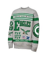 Mitchell & Ness Big Boys and Girls Gray Philadelphia Eagles Throwback All-Over Print Fleece Sweatshirt