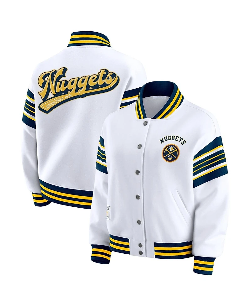 Wear by Erin Andrews Women's White Denver Nuggets Snap Front Fleece Sweatshirt