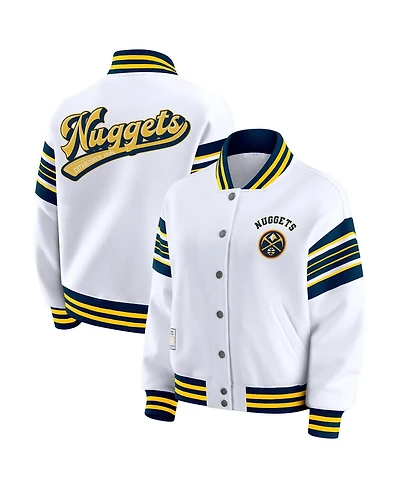 Wear by Erin Andrews Women's White Denver Nuggets Snap Front Fleece Sweatshirt