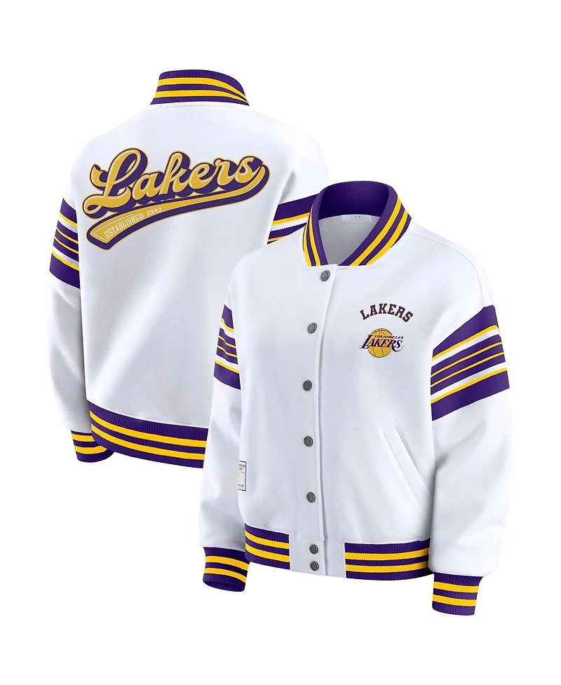 Wear by Erin Andrews Women's White Los Angeles Lakers Snap Front Fleece Sweatshirt