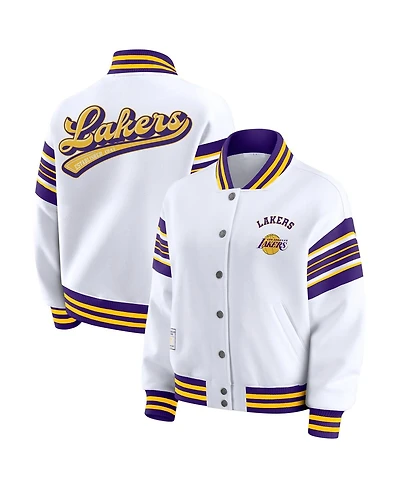 Wear by Erin Andrews Women's White Los Angeles Lakers Snap Front Fleece Sweatshirt