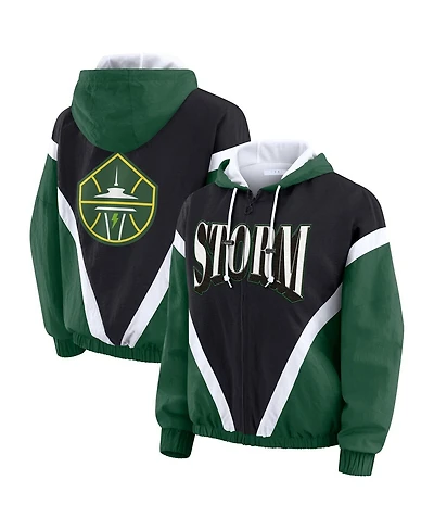 Wear by Erin Andrews Women'sGreen/Black Seattle Storm Color Block Full-Zip Hoodie Windbreaker Jacket