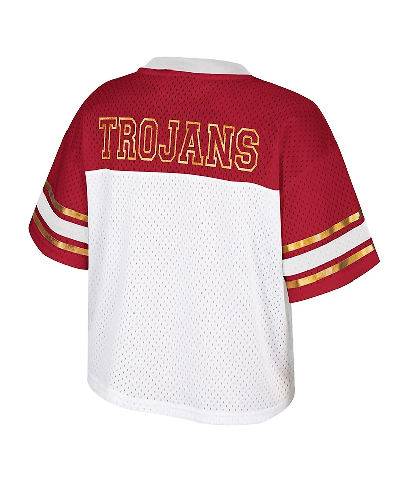 Colosseum Women's White Usc Trojans Treasure Cropped Football Jersey
