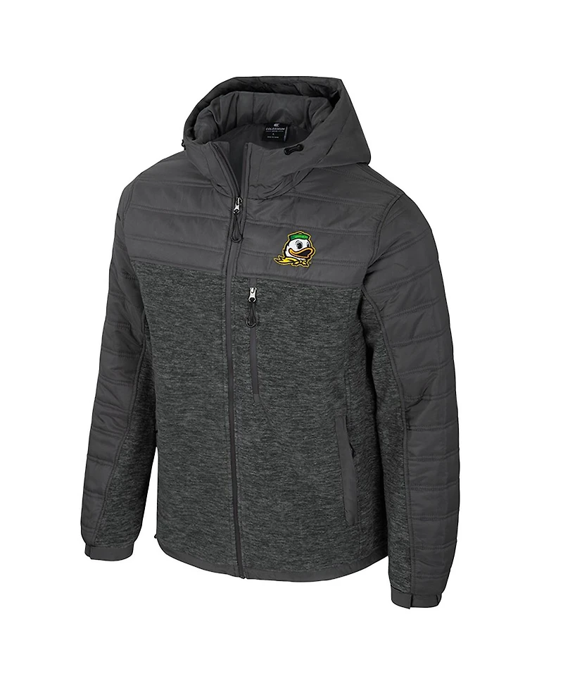 Colosseum Men's Charcoal Oregon Ducks Nightman Full-Zip Hoodie Puffer Jacket