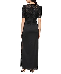 Alex Evenings Women's Embellished Puff-Sleeve A-Line Dress