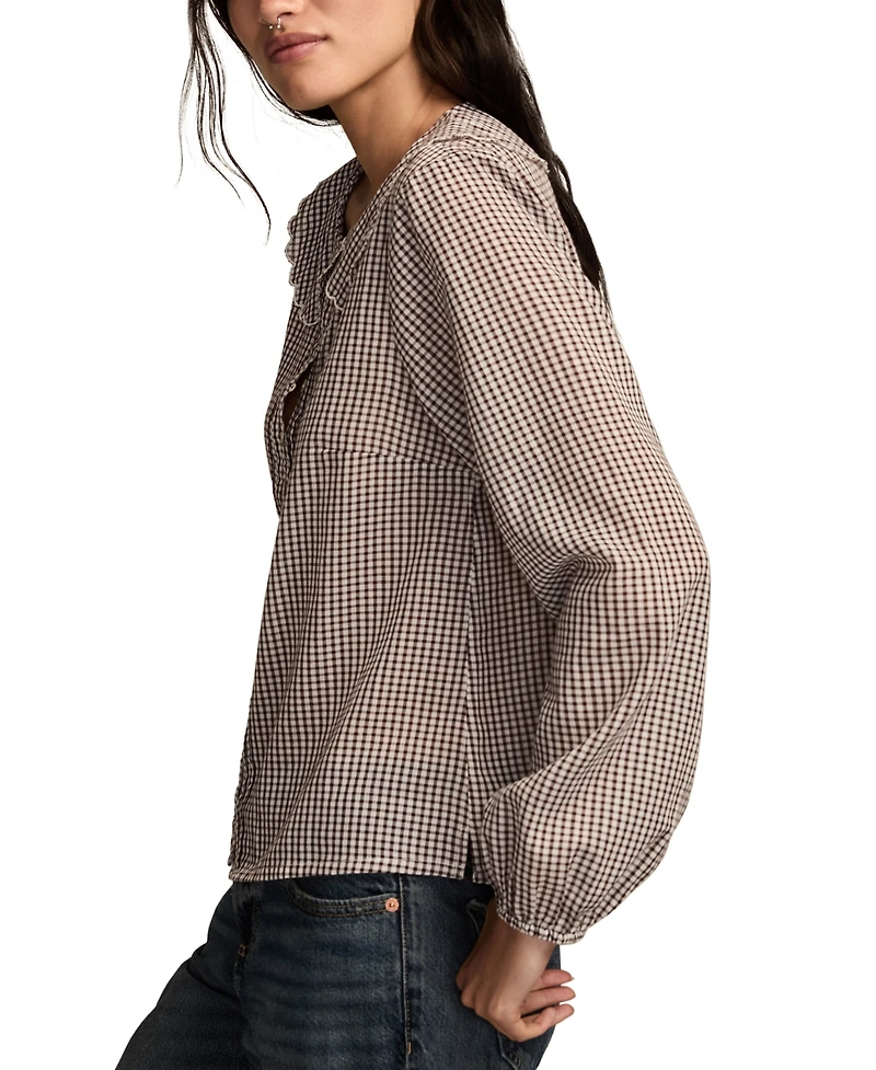 Lucky Brand Women's Gingham Peter Pan Collar Top