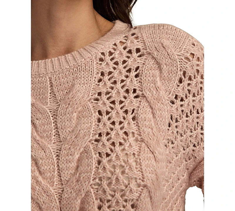 Lucky Brand Women's Pointelle Cable Crew Neck T-Shirt