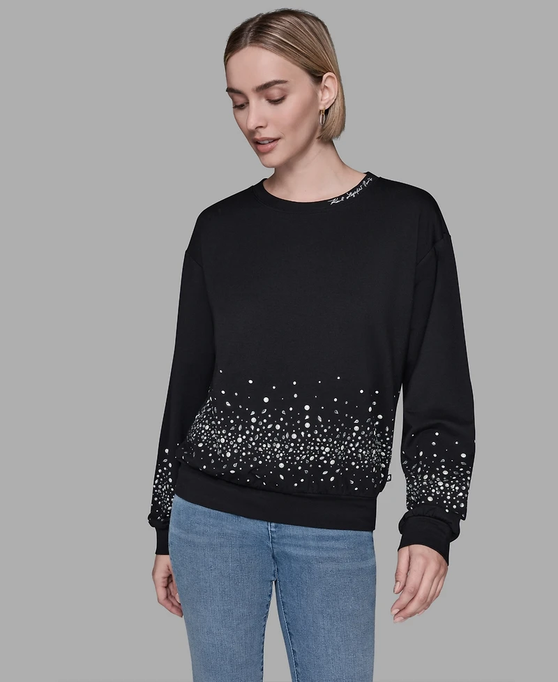 Karl Lagerfeld Paris Women's Sparkle Long Sleeve Sweatshirt