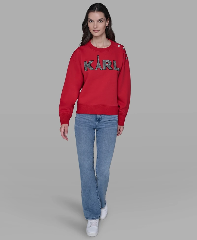 Karl Lagerfeld Paris Women's Embellished Long Sleeve Sweatshirt