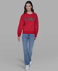 Karl Lagerfeld Paris Women's Embellished Long Sleeve Sweatshirt