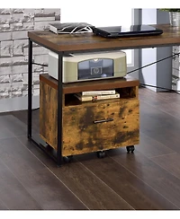 Rectangular File Cabinet with Weathered Oak Top Black Metal Legs Open Compartment and Drawer