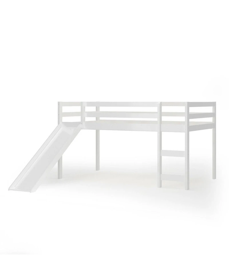 Gymax Twin Size Loft Bed with Slide Wood Low Sturdy Loft Bed Bedroom