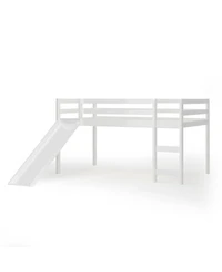 Gymax Twin Size Loft Bed with Slide Wood Low Sturdy Loft Bed Bedroom