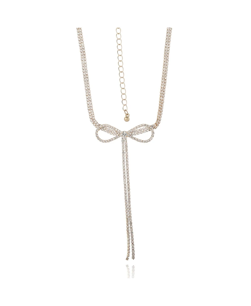 BCBGeneration Crystal Double Strand Bow Lariat Necklace