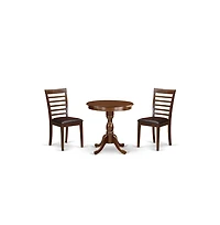 East West Furniture 3-Pc Kitchen Dining Set - 2 Dining Room Chairs and 1 Modern Dining Table (Mahogany Finish)