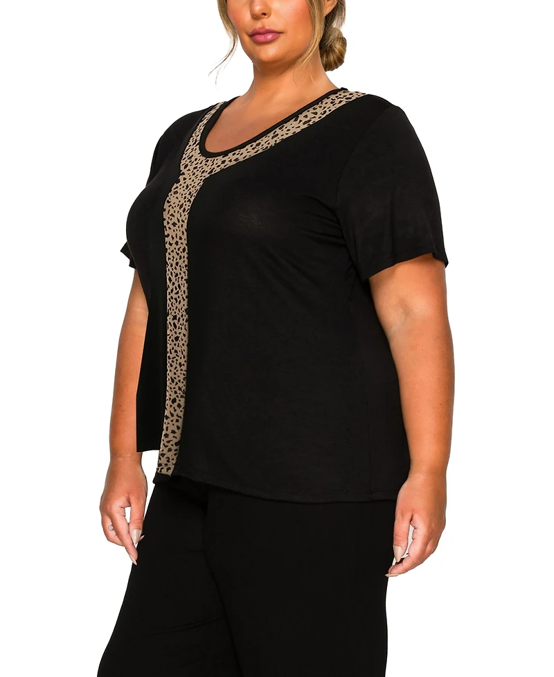 Coin 1804 Plus Pebble Mesh Inset Short Sleeve Top