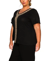 Coin 1804 Plus Pebble Mesh Inset Short Sleeve Top