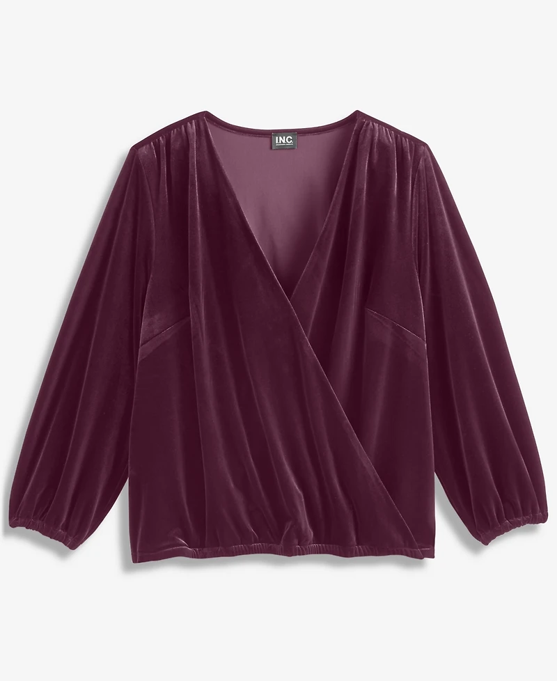 I.n.c. International Concepts Plus Velvet V-Neck Top, Macy's Exclusive