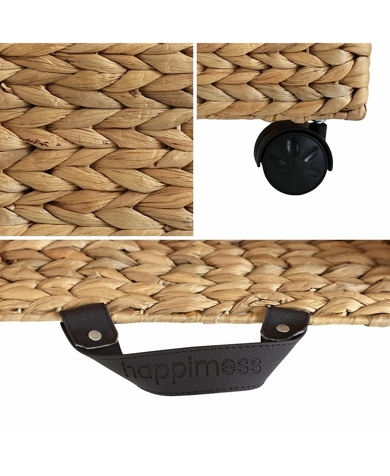18.11" Hand-Woven Hyacinth Rectangular Underbed Storage Bin with Wheels and Handles