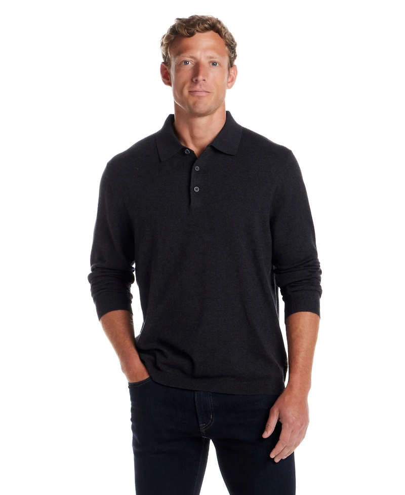 Weatherproof Vintage Men's Cotton Cashmere Long Sleeve Polo Sweater