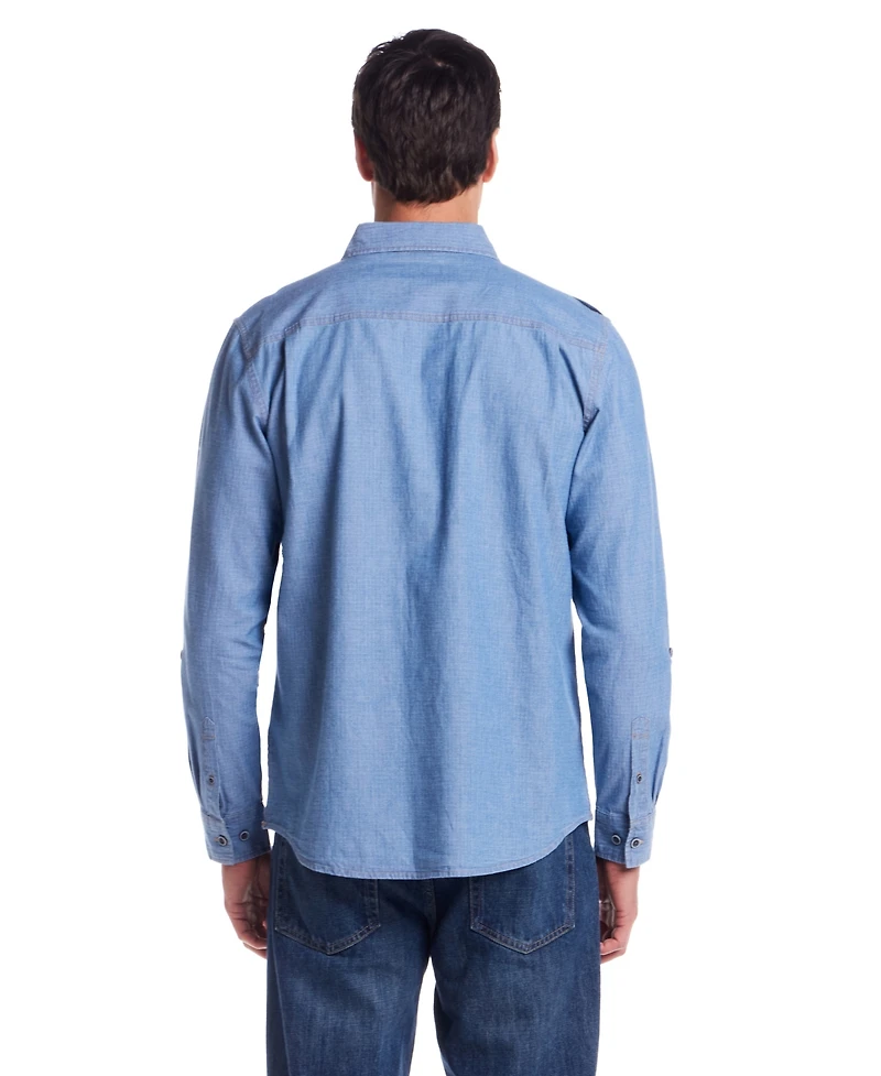 Weatherproof Vintage Men's Roll Up Sleeve Ripstop Denim Shirt