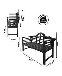 Lutyens 51.2" 3-Seat Arched 600-Lbs Support Acacia Wood Outdoor Garden Patio Bench