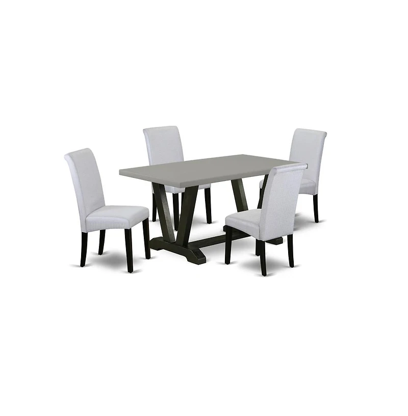 East West Furniture 5-Pc Dinette Room Set - 4 Parson Dining Room Chairs and 1 Modern Rectangular Cement Dining Table with High Roll Chair Back