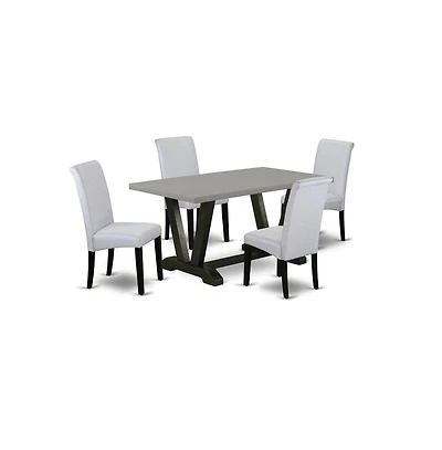 East West Furniture 5-Pc Dinette Room Set - 4 Parson Dining Room Chairs and 1 Modern Rectangular Cement Dining Table with High Roll Chair Back