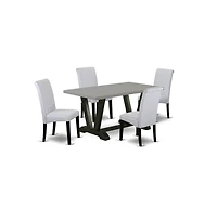 East West Furniture 5-Pc Dinette Room Set - 4 Parson Dining Room Chairs and 1 Modern Rectangular Cement Dining Table with High Roll Chair Back