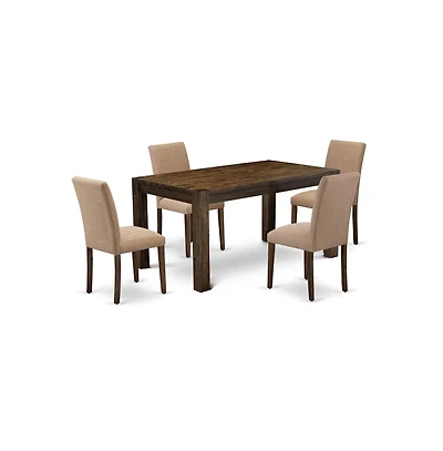 East West Furniture 5Pc Dining Table Set Consists of a Rectangular Table and 4 Upholstered Dining Chairs with Light Sable Color Linen Fabric, Medium S