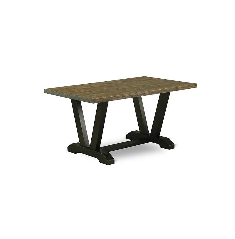 East West Furniture 5-Pc Dining Table Set- 4 Parson Dining Chairs with Coffee Linen Fabric Seat and Button Tufted Chair Back