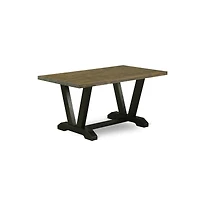 East West Furniture 5-Pc Dining Table Set- 4 Parson Dining Chairs with Coffee Linen Fabric Seat and Button Tufted Chair Back