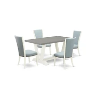 East West Furniture 5 Piece Dining Room Table Set - 4 Baby Blue Linen Fabric Dining Room Chair with Nail heads and Cement Dining Room Table