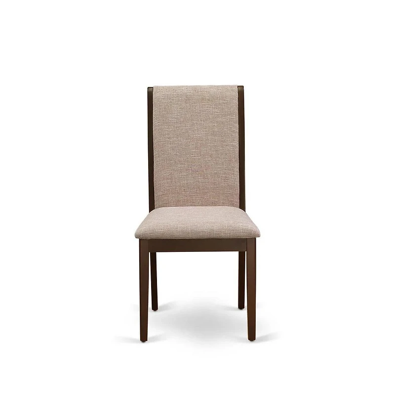 East West Furniture 3 Piece Dining Table Set - 1 Pedestal Table and 2 Light Tan Dinning Chairs - Mahogany Finish