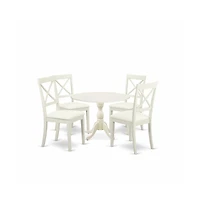 East West Furniture 5 Piece Dining Room Set Includes 1 Drop Leaves Dining Room Table and 4 Linen White Faux Leather Mid Century Dining Chairs with X-B