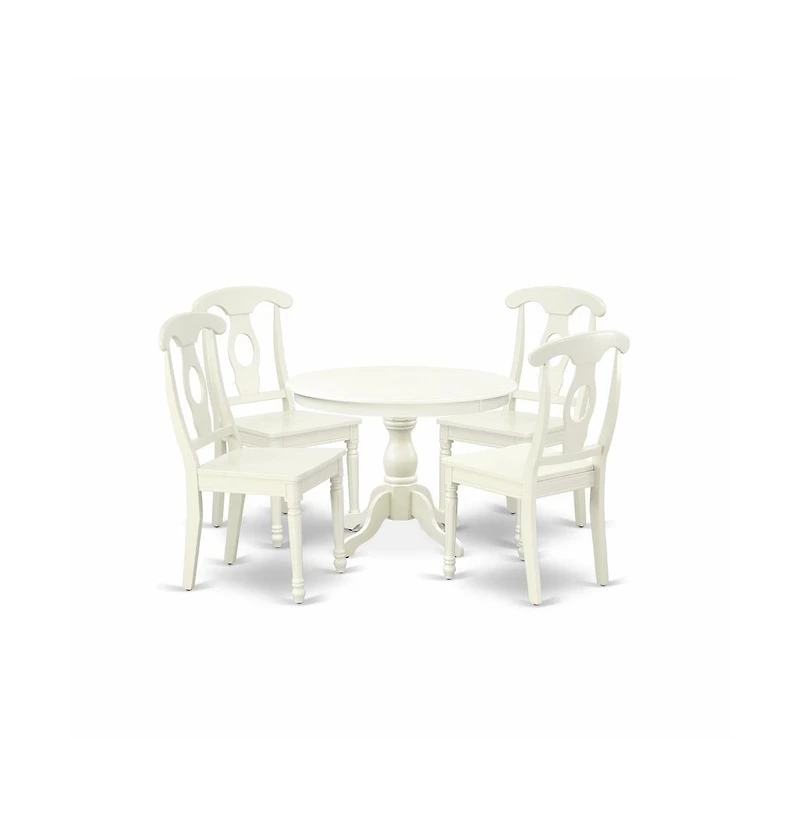 East West Furniture 5 Piece Kitchen Set - Linen White Kitchen Table and 4 Linen White Dining Room Chairs with Napoleon Back - Linen White Finish