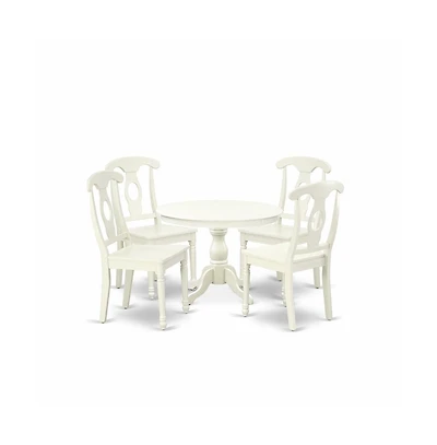 East West Furniture 5 Piece Kitchen Set - Linen White Kitchen Table and 4 Linen White Dining Room Chairs with Napoleon Back - Linen White Finish