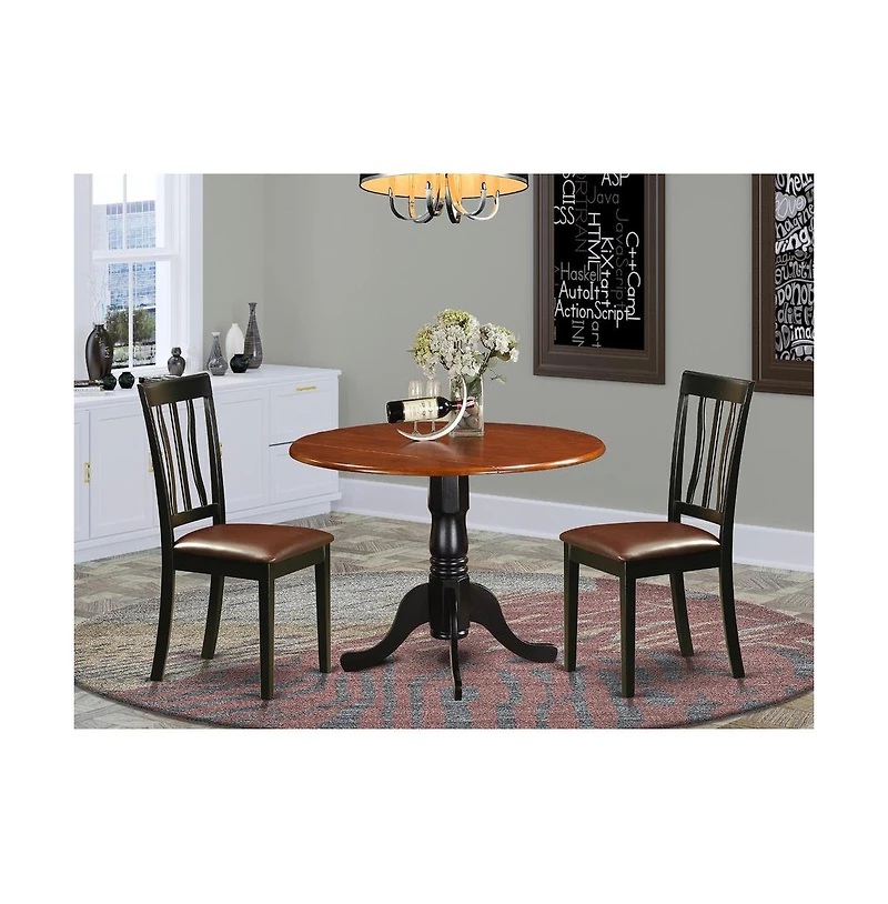 East West Furniture Dining set - 3 Pcs with 2 Wood Chairs