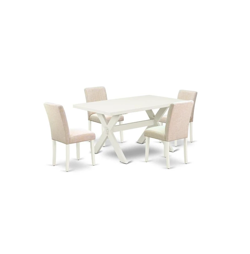 East West Furniture 5-Pc Rectangular Dining Table Set Included 4 Parson Dining chairs Upholstered Seat and Stylish Chair Back and Rectangular Kitchen