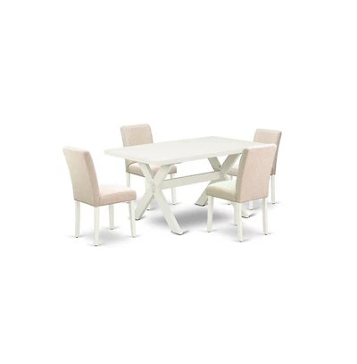 East West Furniture 5-Pc Rectangular Dining Table Set Included 4 Parson Dining chairs Upholstered Seat and Stylish Chair Back and Rectangular Kitchen